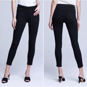 L'agence Black Margot Skinny Leg Jeans High Rise In Noir Stretch 25
